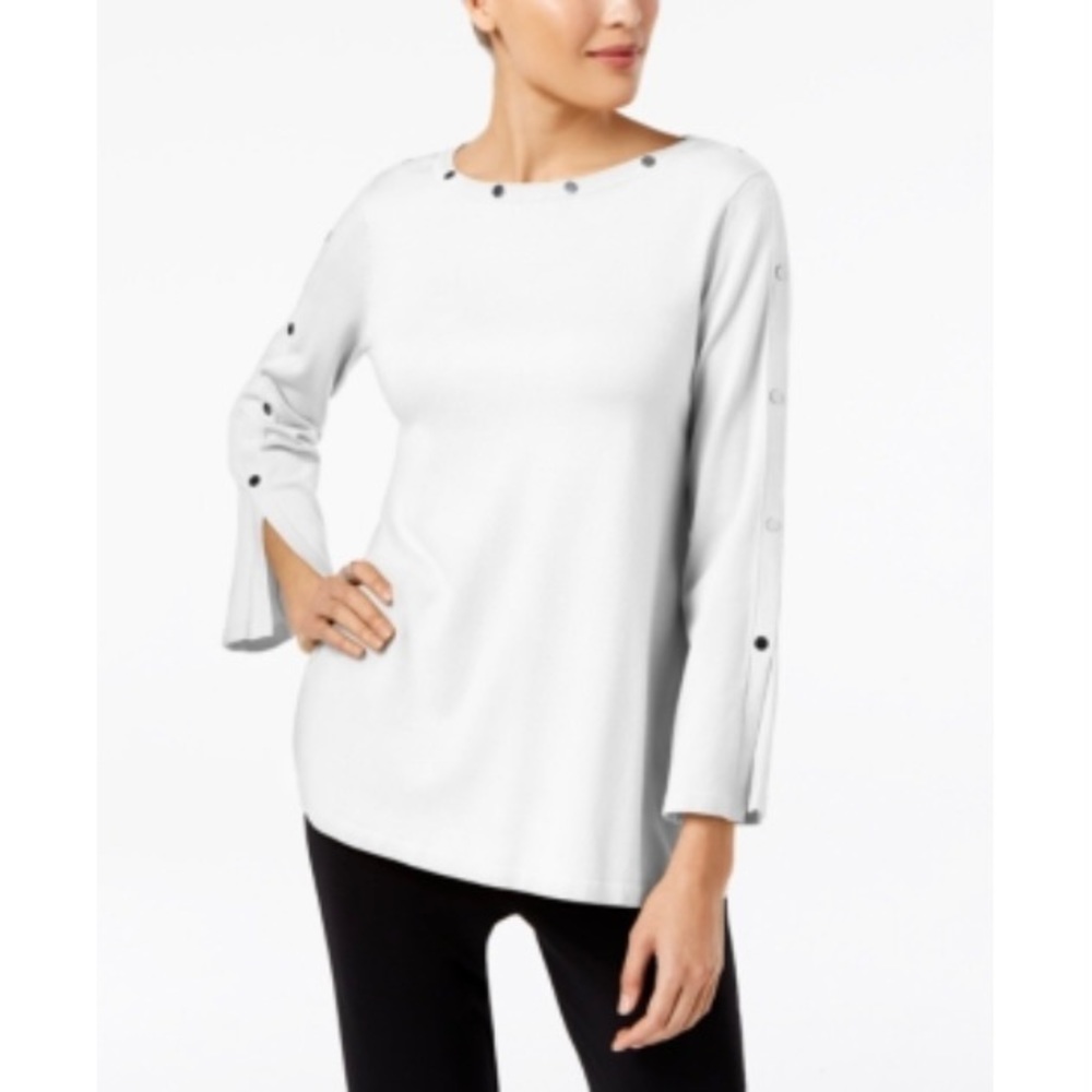 ALFANI Embellished Pullover Bell Sleeve Sweater